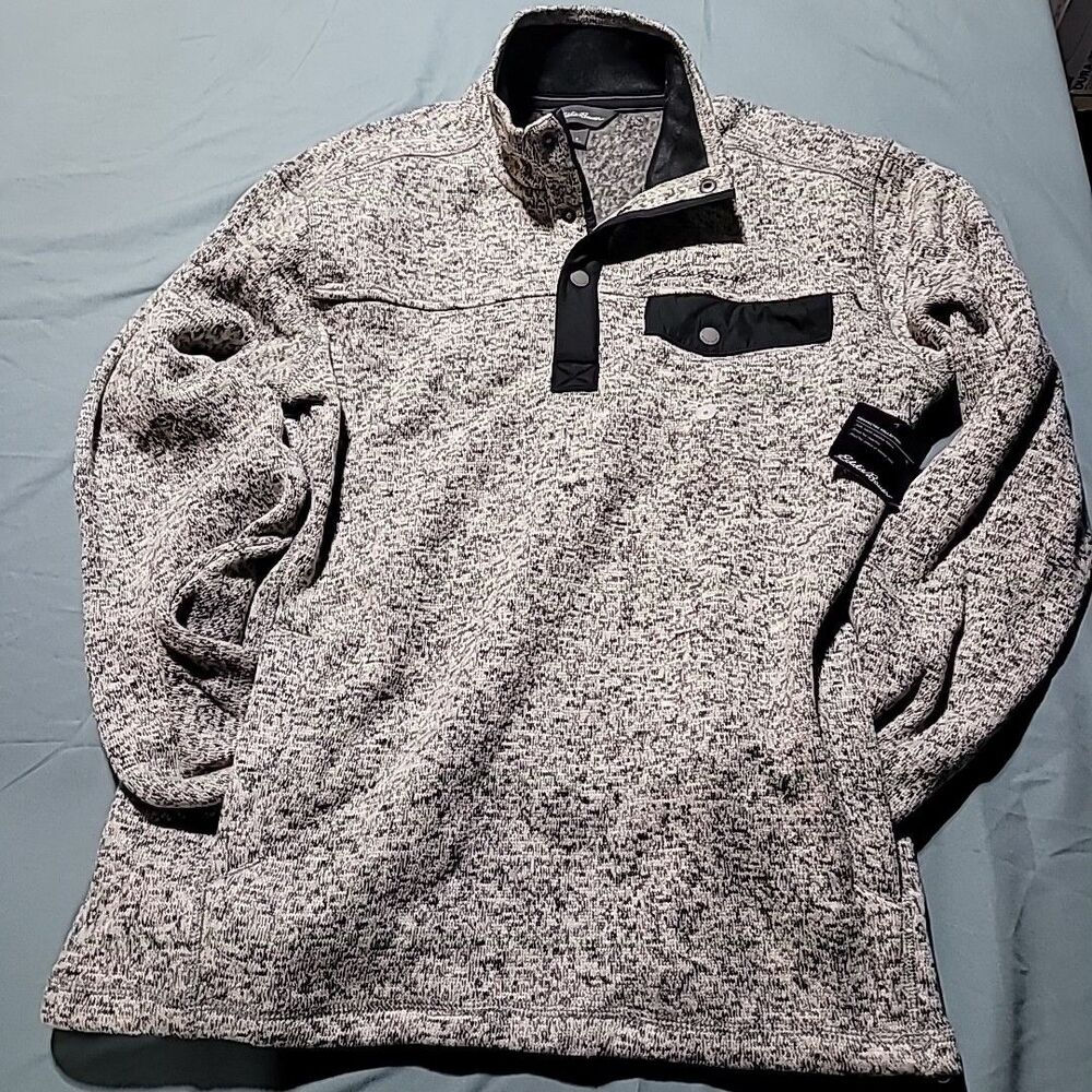 Eddie Bauer Convector Snap Mock Pocketed Sweater Heather Gray Mens Size Small